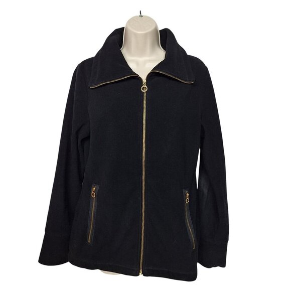Calvin Klein Women's Black Fleece Jacket Medium Zip Up - Picture 2 of 6